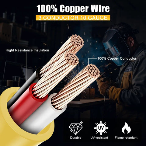 Welder Adapter Cord NEMA 14-30P To 6-50R, 100% copper wire, 3 conductor 10 gauge, high resistance insulation close-up