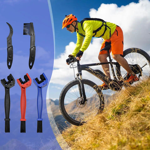 Bike Chain Washer And Motorcycle Chain Brush Set with durable bristles; cyclist riding; cleaning tools for chains and gears