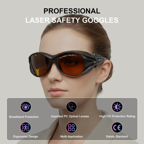 Person wearing Workhorse OD5 Eye Protection Goggles for All Around Broad Spectrum 190-540nm And 800-1700nm Eye Safety