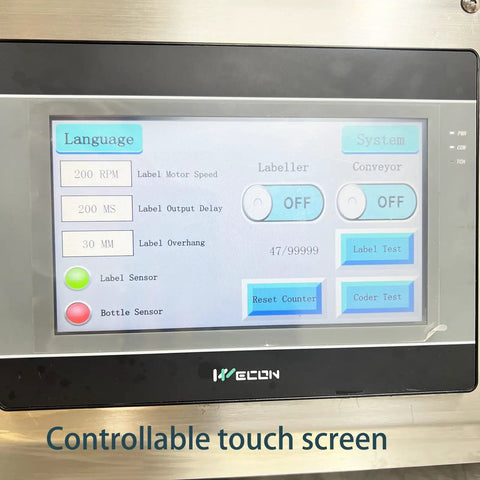 Killer Fully Automatic Labeling Machine For Round Bottles Cranking 20 To 60 Labels Per Minute With Zero Hassle Auto Correction Touch Screen display.