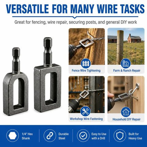 Heavy Duty Electric Drill Wire Twisting Tool With 1/4 Inch Hex Shank for securing posts and DIY work, featuring durable steel construction.