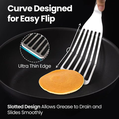 Amazon stainless steel fish spatula set: 1 large fish turner and 1 small spatula, ultra-thin edge, non-slip handle.