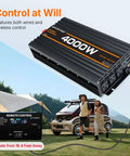 Badass 4000W Power Inverter Switching 12V DC To 110V AC With Modified Sine Wave Action and remote control for RVs and camping.