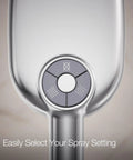 Control panel of Statement Oblong Three Function Handshower With Soak And Restore Mode Katalyst Air Induction Tech in polished chrome.