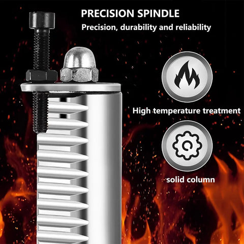 Close-up of precision spindle showing high temperature treatment on Heavy Duty Arbor Press Manual Benchtop Metalworking Beast Mode.