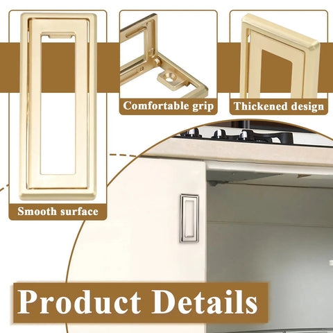 Close-up details of Four Pack 4.4 Inch Gold Flush Ring Pull Handles with Screws Square Hidden Recessed Pull for cabinets.