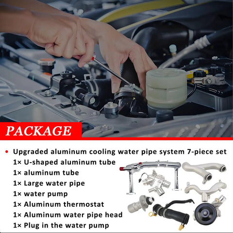 Upgraded Aluminum Coolant Water Pipe Kit For Jaguar F Type F Pace XE XF XJ Discovery Range Rover 2010 To 2021 shown during installation.