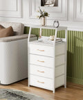 Tall 4 Drawer Dresser With Wood Top And Sturdy Steel Frame For Bedroom Or Hallway Storage Vertical Storage Nightstand Organizer In White Great For Closets Nurseries And Entryways With Space Saving Design And Easy Setup