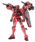 Red Gundam HG 1/144 Model Kit with dope color scheme, arm shield, and versatile weapons, dynamic pose display