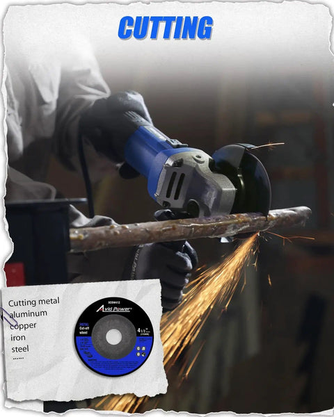 Rugged 7.5 Amp Angle Grinder With 4 1/2 Inch Wheel, 12,000 RPM in use cutting metal, sparks flying, auxiliary handle visible