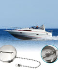 2 Inch 50mm Boat Gas Cap Stainless Steel Polished Marine Deck Fill With Chain Tough As Nails Built To Last Fuel Water Gas Filler Cover Replacement For Boats Yachts Caravans RVs Trucks Deck Hardware Silver shown next to a boat on water