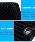 Aluminum lamp case of JUDYSSY Solar Flood Lights 100W Led Floodlight with heat sink and waterproof plug detail.