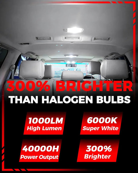 Mazda CX5 LED Interior Light Replacement Kit Ultra Bright 6000K White Bulbs close-up, showcasing brightness and specifications.
