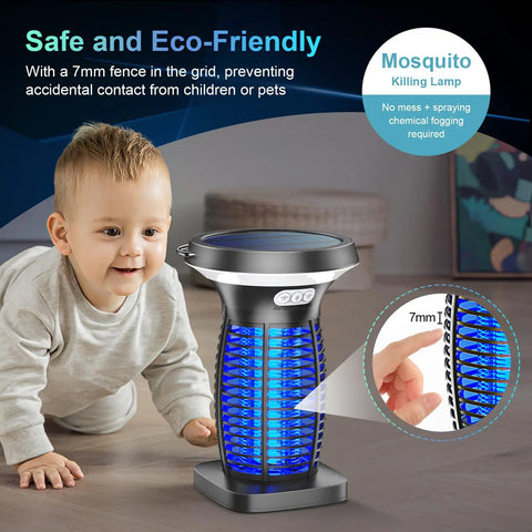 Solar Powered 3 In 1 Bug Zapper All In One Outdoor Mosquito Killer Cordless Electric Zapper With Night Light Waterproof Fly Zapper for safety near children