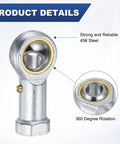 4 Pack PHS10 Rod End Bearing M10x1.5 Right Thread Self Lubricating Female Thread Steel Joint With Jam Nuts For Forging Machines, Hydraulic Cylinders, CNC Equipment, Steering Linkages And Heavy Duty Machinery. 45# steel rod end with 360-degree rotation