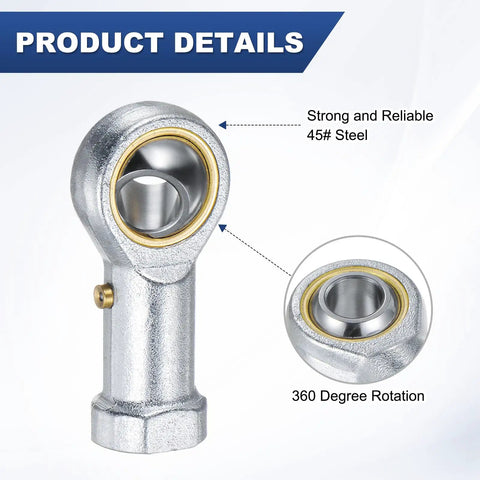 4 Pack PHS10 Rod End Bearing M10x1.5 Right Thread Self Lubricating Female Thread Steel Joint With Jam Nuts For Forging Machines, Hydraulic Cylinders, CNC Equipment, Steering Linkages And Heavy Duty Machinery. 45# steel rod end with 360-degree rotation