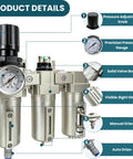Heavy Duty Half Inch NPT Three Stage Air Drying System with visible components including pressure gauge and drain features.