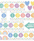 Boho Vibe Math Learning Posters with number lines from -20 to 120, colorful borders, part of Number Line Bulletin Board Set for Classroom.