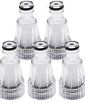 Five Pack Pressure Washer Garden Hose Adapters With 3/4 Inch Quick Connect Inlet Filter, Transparent Plastic Water Inlet Filter Replacement Tool displayed in a row