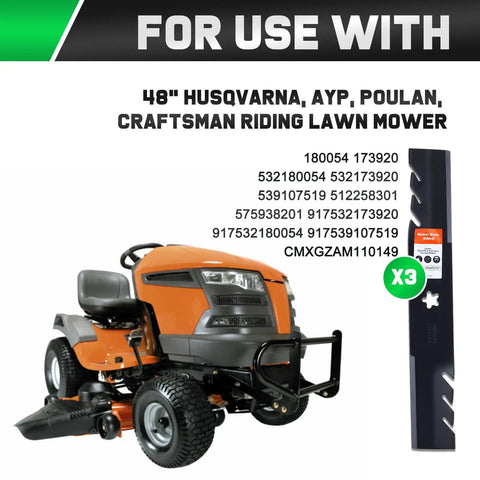 Beefed Up 48 Inch Mulching Mower Blades For Husqvarna Lawn Tractors and Zero Turn Mowers YTH24V48 Z248F YTH2348 YTH24K48 YTH2448 Replacement