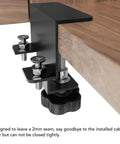 No Sweat 2 Piece Cabinet Clamps For Drawer Face Frame Positioning Quick Install Guide showing clamp on wood edge with adjusters.