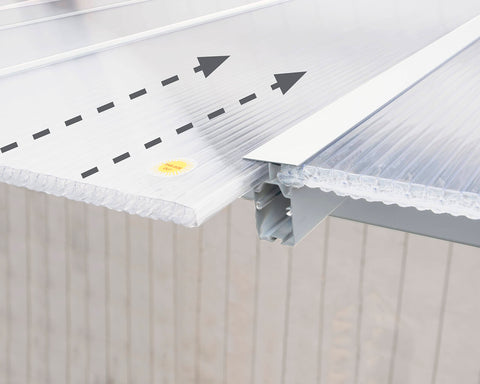 Close-up of polycarbonate panel detail from 10x14 Foot Outdoor Patio Cover Canopy With Waterproof Pergola Roof White Frame And Polycarbonate Panels UV Protected Shade Shelter For Backyard And Patio Furniture Durable All Weather Outdoor Cover