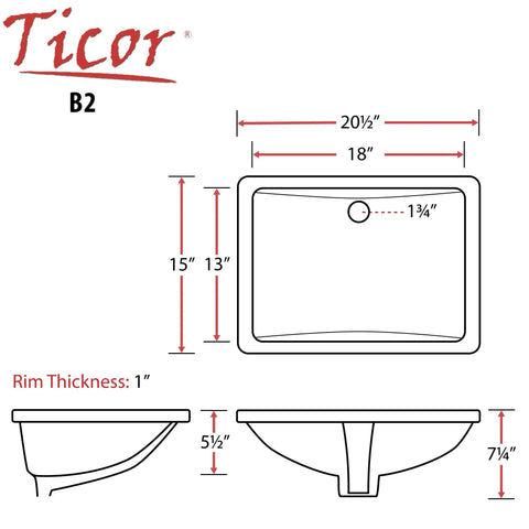 Diagram of Square White Porcelain Undermount Bathroom Vanity Sink, 20.5 Inch, Ceramic Vitreous China with dimensions and cross-section view.