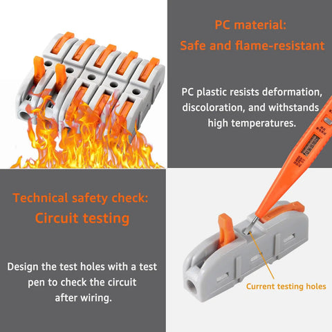 Lever Wire Connectors Kit 60 Piece Quick Connect Splicing for 28 12 AWG heat resistance test demonstration and circuit testing