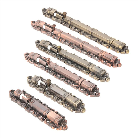Set of vintage European zinc alloy sliding door bolt lock barrel gate latches in various finishes, designed for durability and style.
