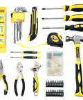 142 Piece Home Tool Kit With 13 Inch Wide Mouth Open Storage Tool Bag, Portable DIY Repair Set for Quick Fixes displayed