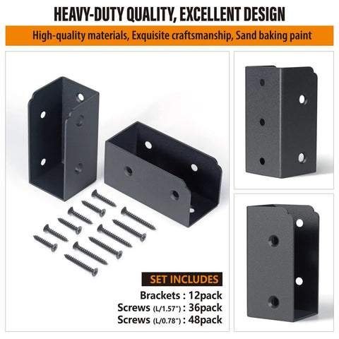 12 Pack Stainless Steel Deck Railing Brackets Connectors For 2x4 Railing Wood Posts Black Finish Concealed Mounts Heavy Duty Outdoor Deck Hardware Kit For Strong Secure Railings