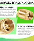 Two brass in-line check valves, 3/4 inch IPS, with threaded connections for water supply and backflow prevention