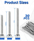 Extra Long 6-32 Stainless Steel Outlet Screws - 30 Pieces Phillips Flat Head Machine Screws in different sizes with storage box