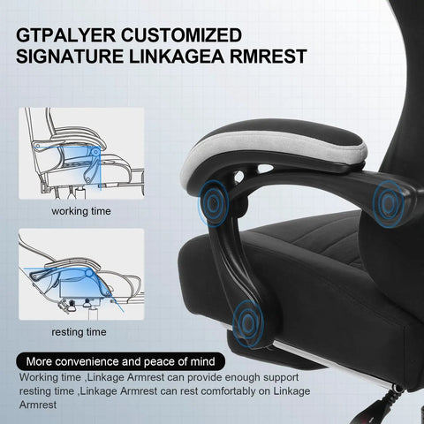Ergonomic Gaming Chair With Pocket Spring Cushion, Linkage Armrests, And Footrest shown in adjustable armrest positions
