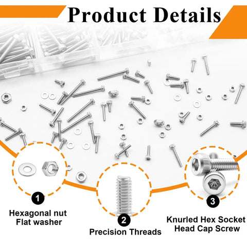 Dope 1050 Piece 304 Stainless Steel Knurled Socket Head Cap Screws Hardware Kit detail shot with nuts and washers