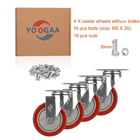 4 Inch Heavy Duty Swivel Caster Wheels Delivering Hella Smooth Motion And 360 Degree Rotation With Badass Load Handling Total 1200 Lbs Lift Capacity Set Of Four with nuts and bolts