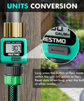 Water Flow Meter With Brass Inlet And Metal Thread, Easy To Read LCD, One Touch Control, connected to garden hose for flow monitoring