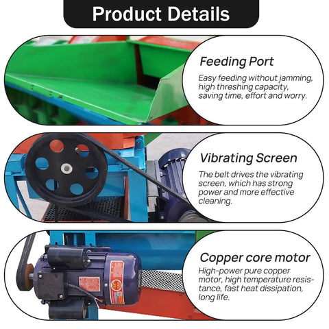 Pro Grade 220V Multi Function Thresher For Sorghum And Grains Easy To Use Inlet Extended Body Vibrating Screen Copper Core Motor