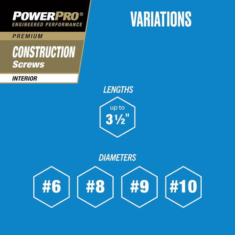 Product variations for Interior Construction Screws Size 6 X 1 Inch, 100 Pack, length up to 3½ inches, various diameters