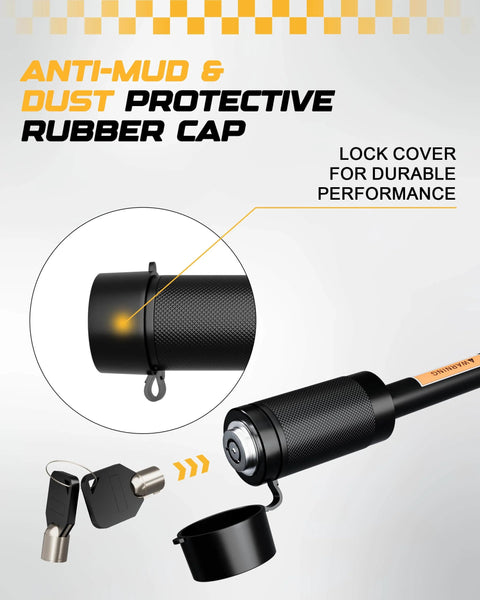 Trailer Hitch Lock Pin 5/8 Inch For 2 Inch And 2.5 Inch Receivers with rubber protective cap and keys, side view