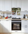White kitchen with 30 Pack Matte Black Cabinet Handles 5 Inch 128mm Screw Spacing Arch Drawer Pulls Modern Aluminum Alloy Hardware
