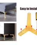 7 Inch Heavy Duty Gold Metal Furniture Legs Set of 8, Triangle Style Sofa Couch Chair Table Cabinet Feet, installation shown