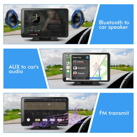 Three features of the 7 Inch HD Portable CarPlay Wireless Double Din Car Stereo With GPS Navigation And Android Auto display