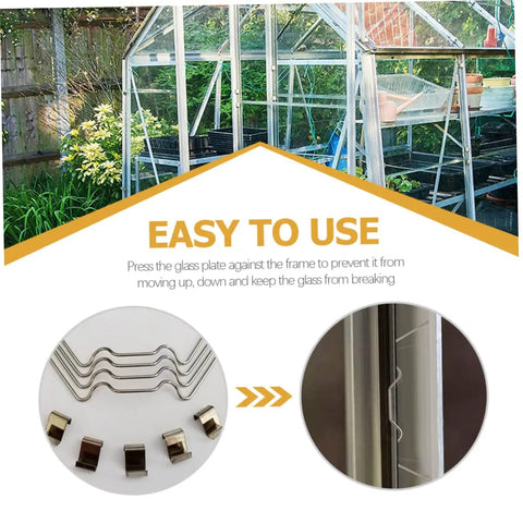 Stainless Steel Greenhouse Glass Clips Set For DIY Fixes, Heavy Duty Wire Clamps For Glass Panels, Garden And Plant Covering, 50 Sets Of Z Clamp Style Clips For Secure Glass Replacement