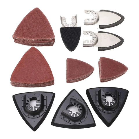 106 Piece Oscillating Tool Sanding Pads Kit For Metal with 6 finger pads, sandpaper sheets, and backing plates displayed