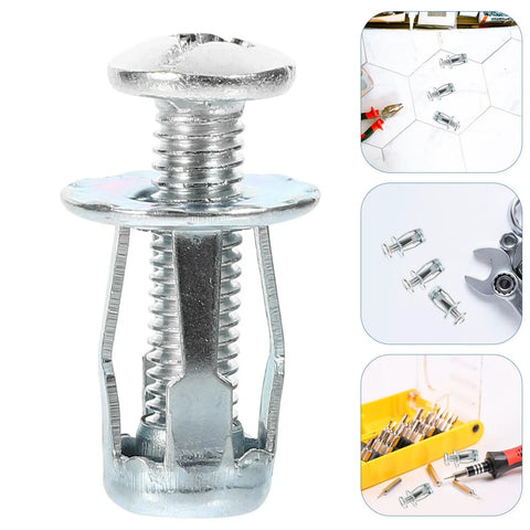 25 Set Galvanized Carbon Steel Expansion Nut Kit for Hollow Walls Easy Install Petal Nuts and Threaded Inserts Super Reliable Furniture Screws No Wobble Fit Durable Silver Finish, silver expansion nut close-up