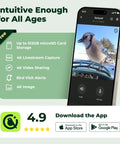 Smartphone displaying Solar Powered Smart Bird Feeder With Camera AI Species ID 8MP Photos And 4K Ultra HD Video Live Stream