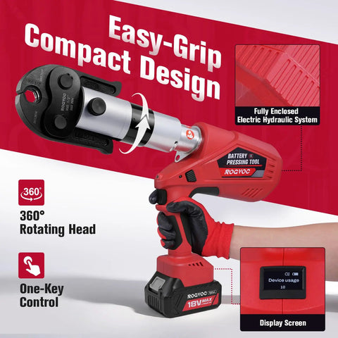 Cordless Copper Pipe Press Tool Kit With Six VUS Jaws For One Half To Two Inch Fittings, 32 kN Press Force, Brushless Motor