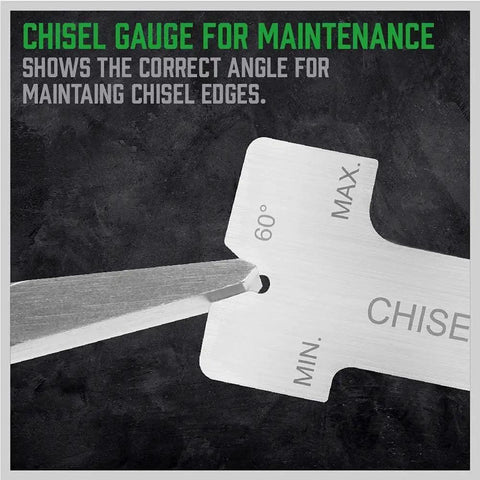 Versatile 16 Piece Punch And Chisel Set with gauge showing chisel angle measurement for maintenance