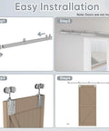 Installation steps of 4 Ft Box Rail Exterior Barn Door Hardware Kit Heavy Duty Silver Sliding Track System for Wall Mounted Doors.